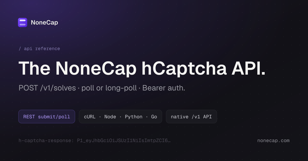hCaptcha API Reference · Token Endpoint · NoneCap